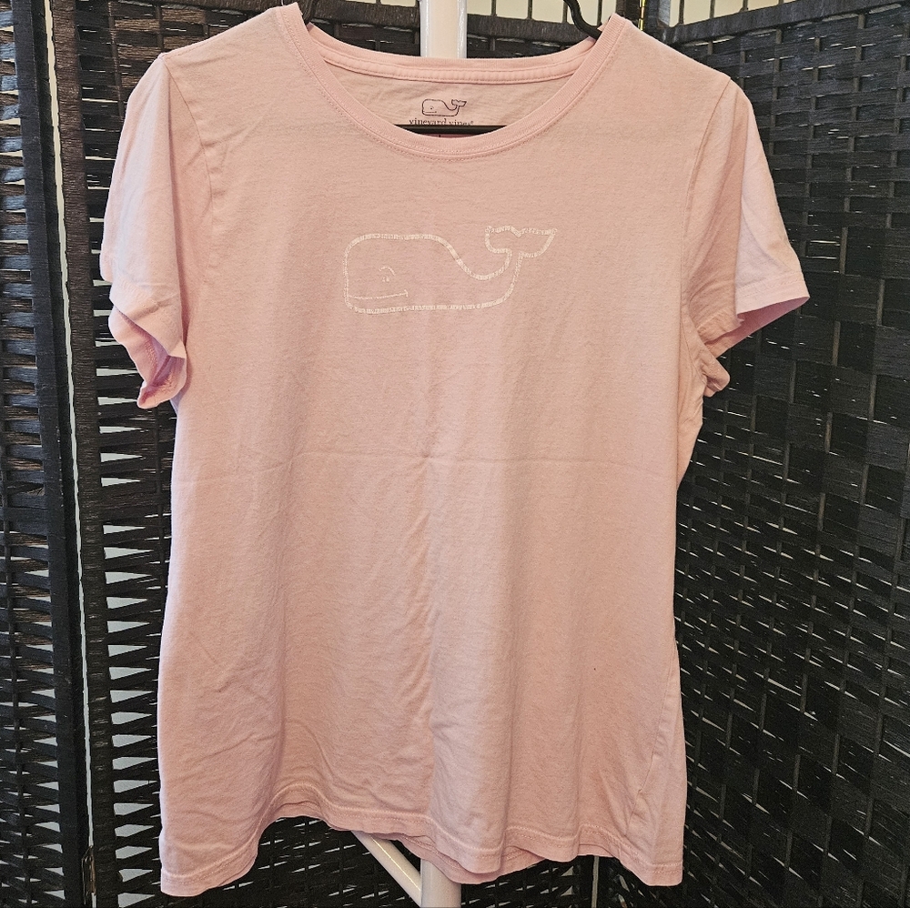 Vineyard Vines Light Pink Tee with Whale Outline